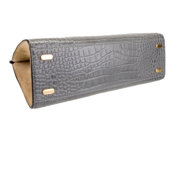 LEE RADZIWILL TORY BURCH BAG CROC EMBOSSED GREY CREAM SATCHEL SHOULDER BAG PURSE - Picture 7 of 13